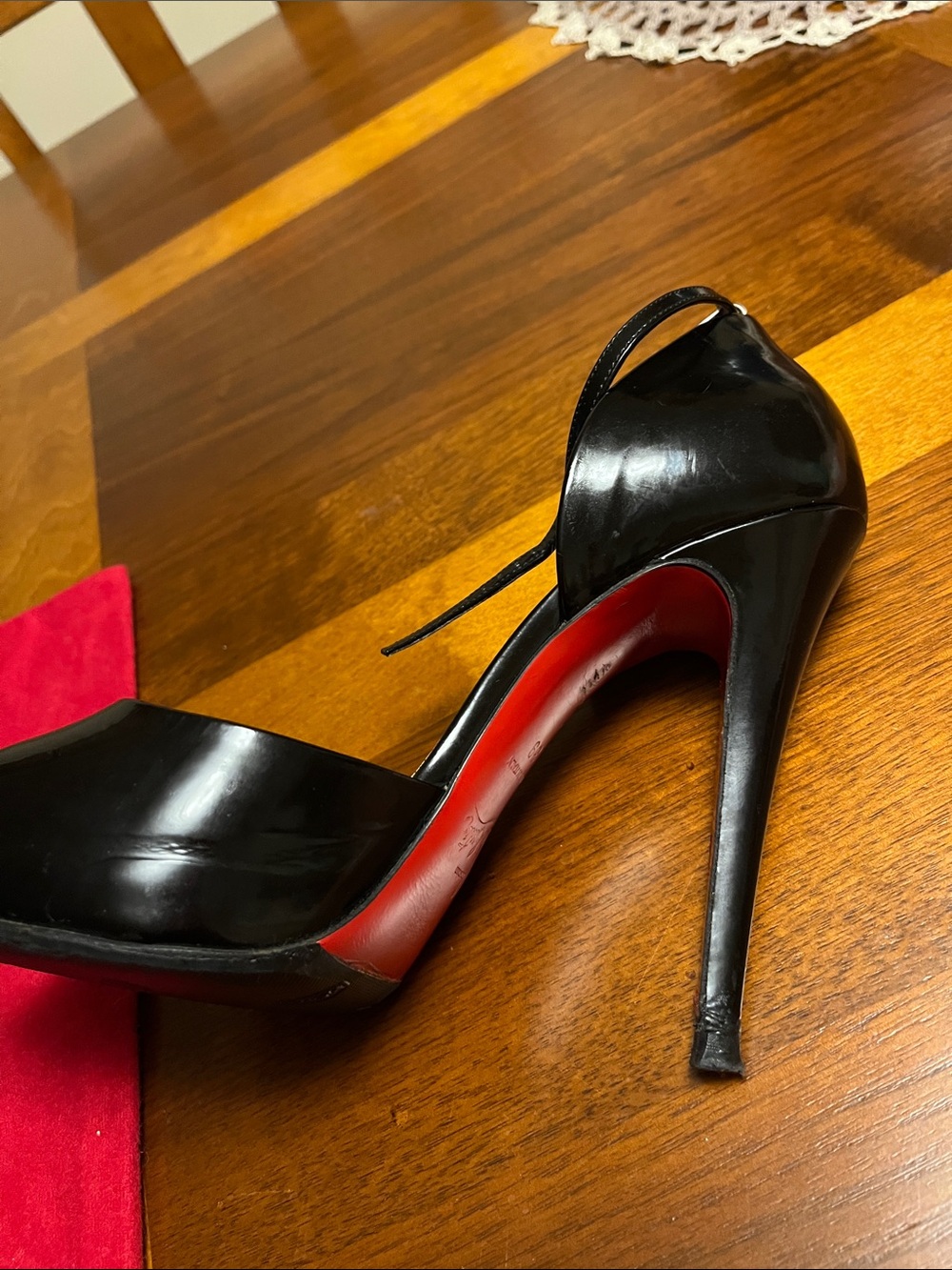 Christian Louboutin Black Patent Leather Peep-Toe Ankle-Strap Stilettos, size 39 - Picture 12 of 16